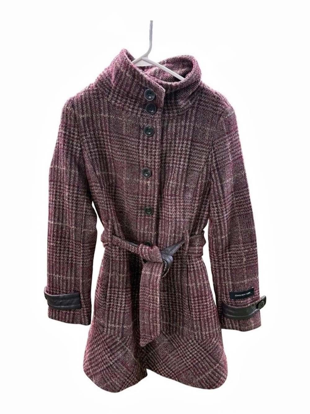 Jones New York Plaid Belted Coat in Burgundy Size 6